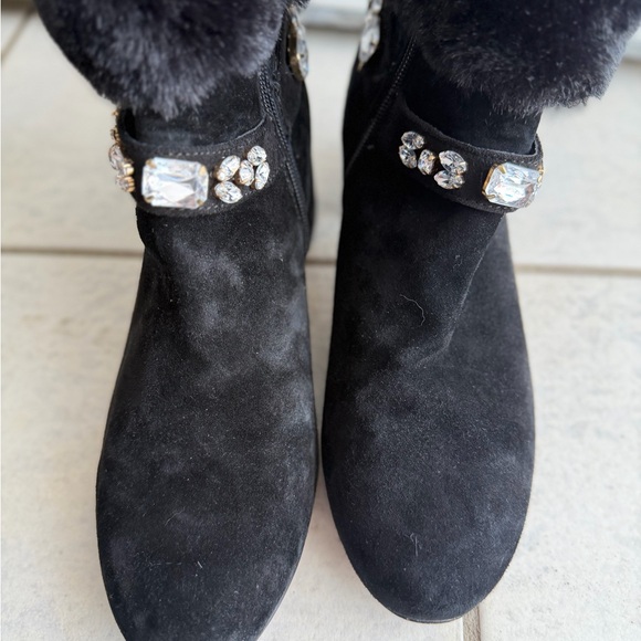 Adrienne Vittadini Black Fur Trim Block Heel Ankle Boots 8.5 - Picture 5 of 9